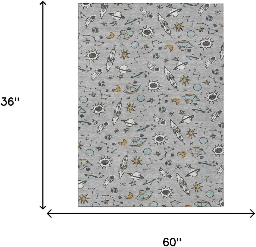 Silver And Gray Animal Print Washable Indoor Outdoor Area Rug Photo 6