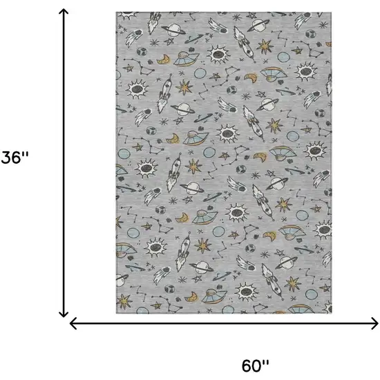 Silver And Gray Animal Print Washable Indoor Outdoor Area Rug Photo 6