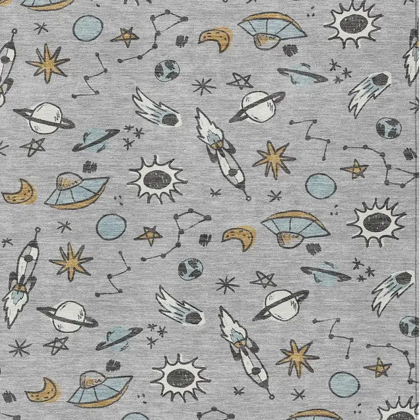 Silver And Gray Animal Print Washable Indoor Outdoor Area Rug Photo 2
