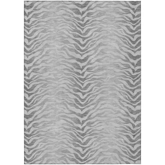 Silver And Gray Animal Print Washable Indoor Outdoor Area Rug Photo 2