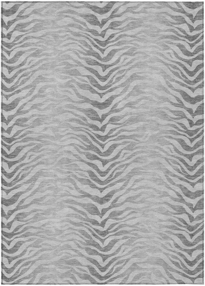 Silver And Gray Animal Print Washable Indoor Outdoor Area Rug Photo 2