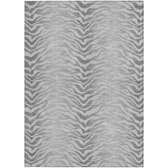 Silver And Gray Animal Print Washable Indoor Outdoor Area Rug Photo 3