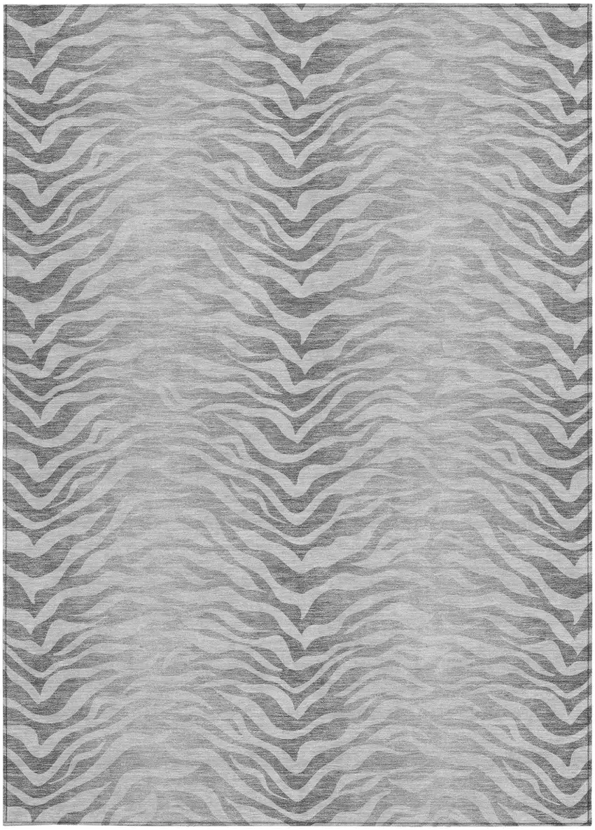 Silver And Gray Animal Print Washable Indoor Outdoor Area Rug Photo 3