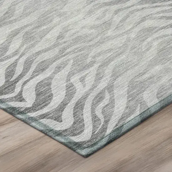 Silver And Gray Animal Print Washable Indoor Outdoor Area Rug Photo 4