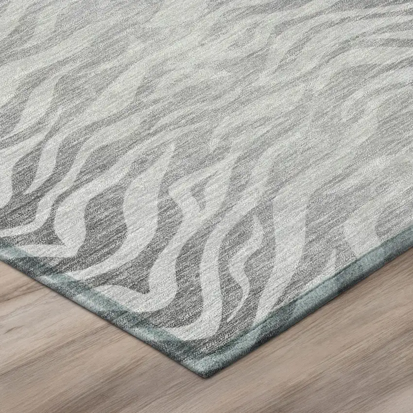 Silver And Gray Animal Print Washable Indoor Outdoor Area Rug Photo 4