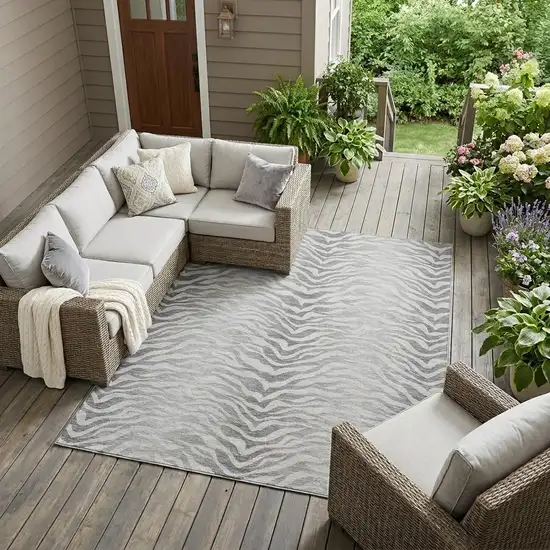 Silver And Gray Animal Print Washable Indoor Outdoor Area Rug Photo 1