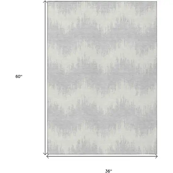 Silver And Gray Chevron Washable Indoor Outdoor Area Rug Photo 3