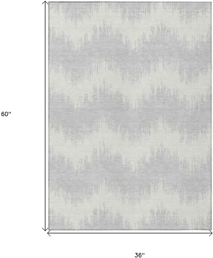Silver And Gray Chevron Washable Indoor Outdoor Area Rug Photo 3