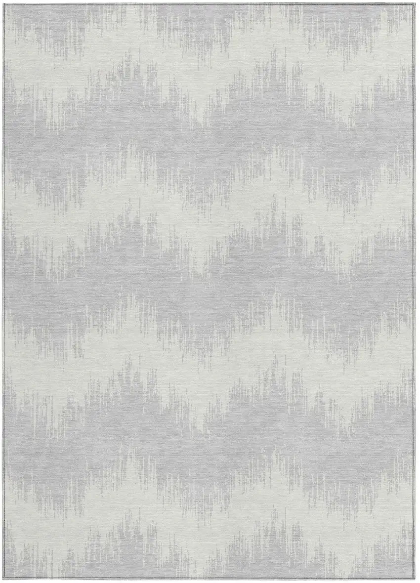Silver And Gray Chevron Washable Indoor Outdoor Area Rug Photo 6