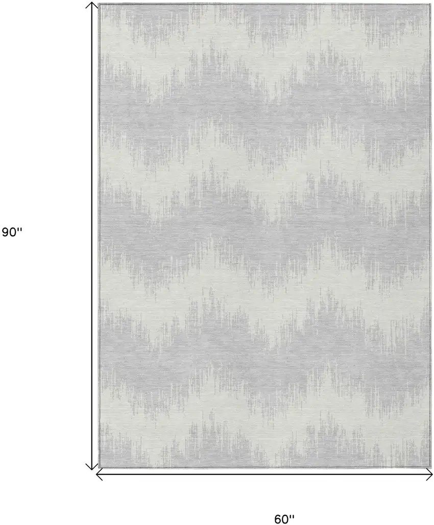 Silver And Gray Chevron Washable Indoor Outdoor Area Rug Photo 3