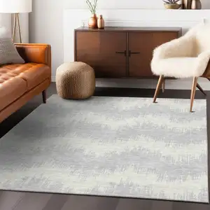 Photo of Silver And Gray Chevron Washable Indoor Outdoor Area Rug