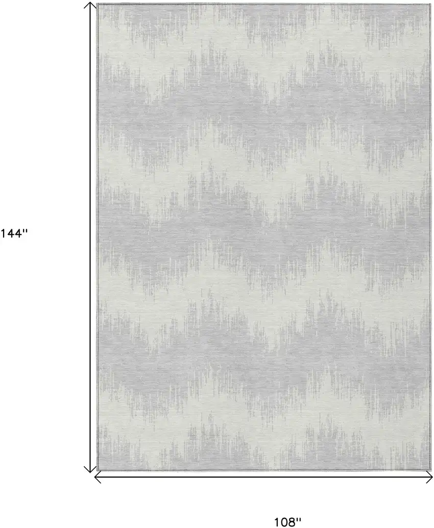 Silver And Gray Chevron Washable Indoor Outdoor Area Rug Photo 3