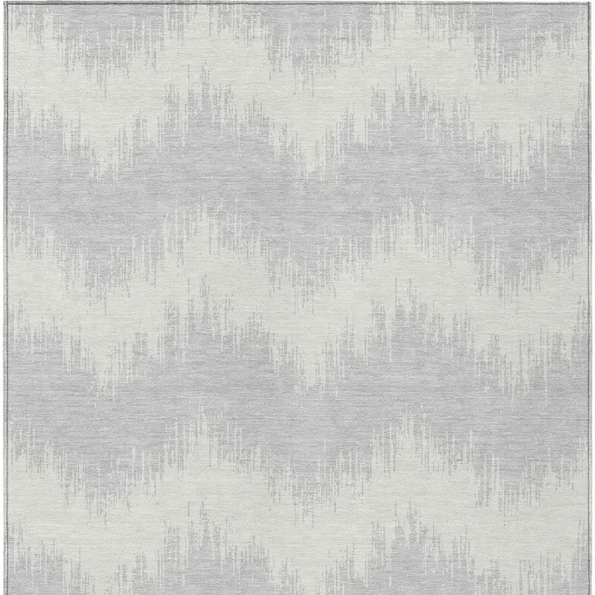 Silver And Gray Chevron Washable Indoor Outdoor Area Rug Photo 7