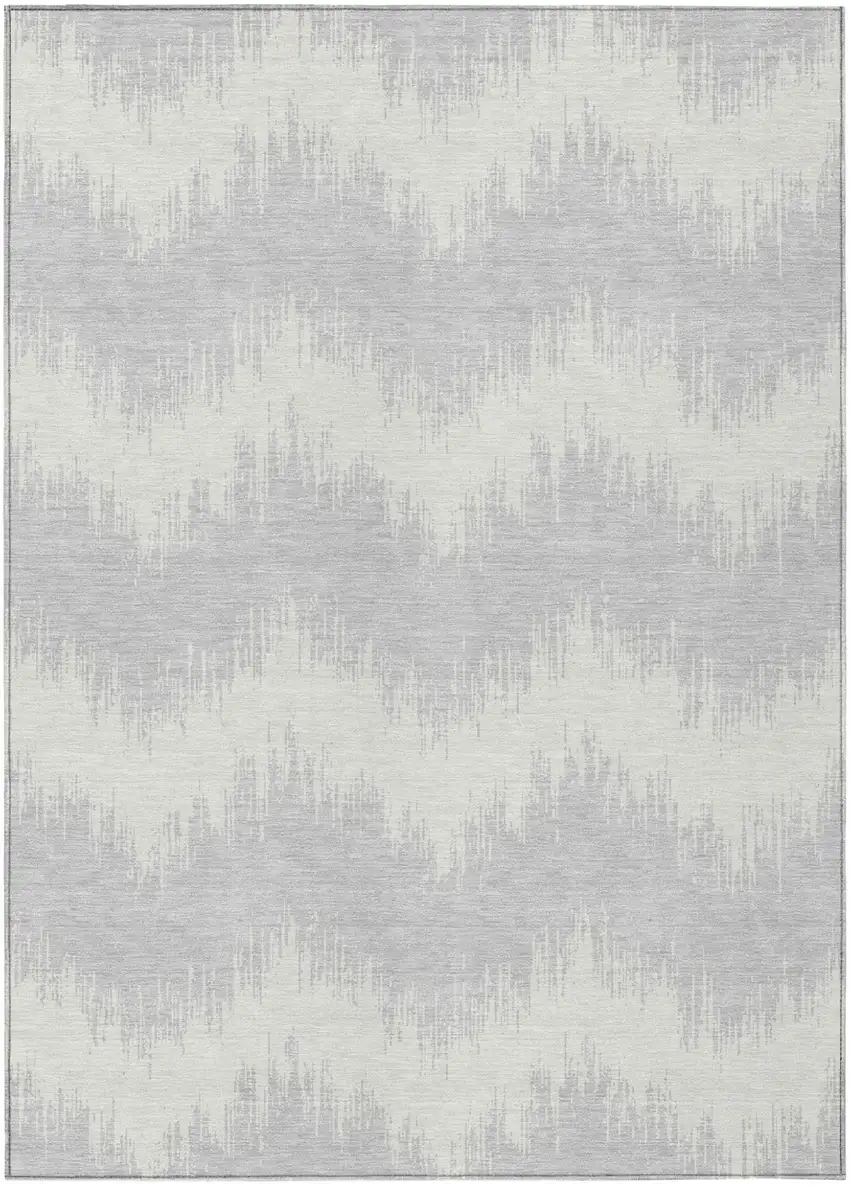 Silver And Gray Chevron Washable Indoor Outdoor Area Rug Photo 2