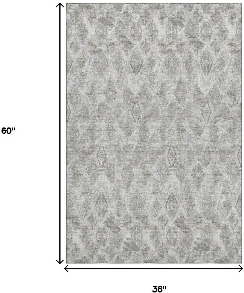 Silver And Gray Diamond Washable Area Rug With UV Protection Photo 3