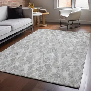 Photo of Silver And Gray Diamond Washable Area Rug With UV Protection