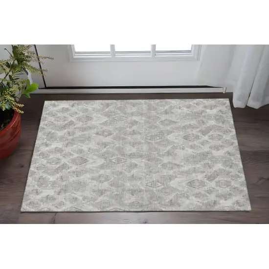 Silver And Gray Diamond Washable Area Rug With UV Protection Photo 2