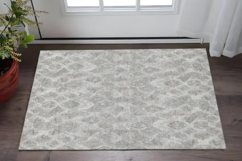 Silver And Gray Diamond Washable Area Rug With UV Protection Photo 2