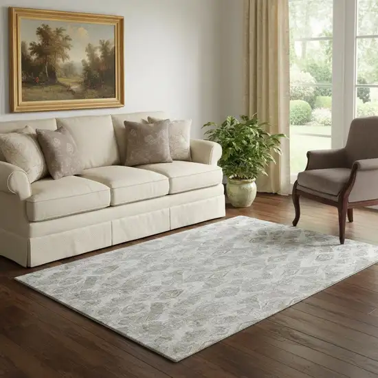 Silver And Gray Diamond Washable Area Rug With UV Protection Photo 1