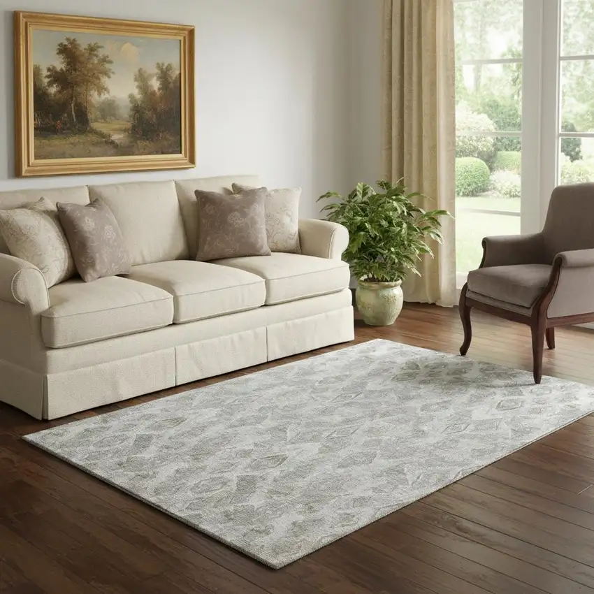 Silver And Gray Diamond Washable Area Rug With UV Protection Photo 1