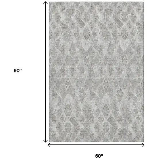 Silver And Gray Diamond Washable Area Rug With UV Protection Photo 3
