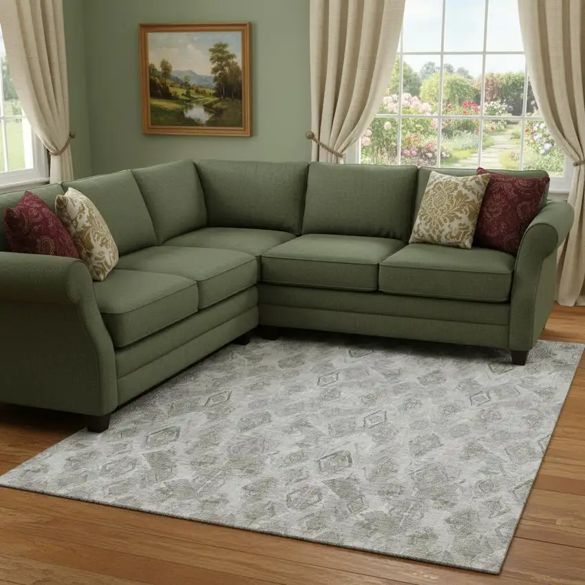 Silver And Gray Diamond Washable Area Rug With UV Protection Photo 1