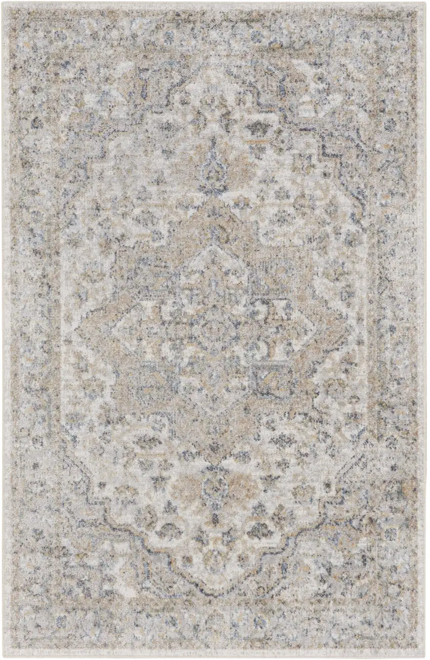 Silver And Gray Floral Medallion Washable Area Rug Photo 8