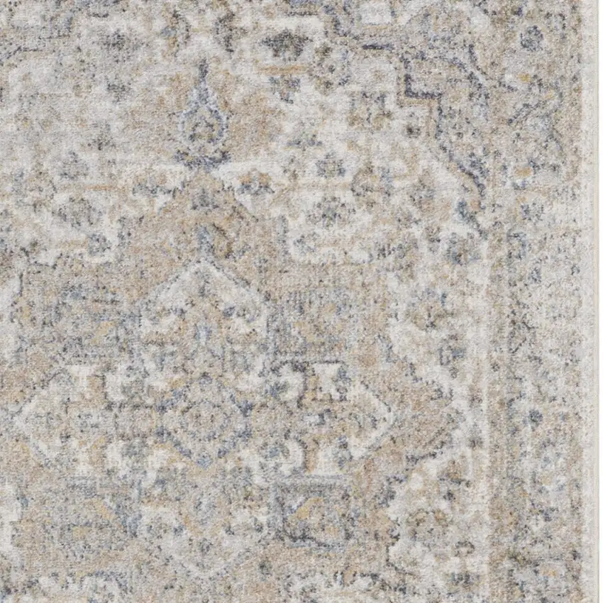 Silver And Gray Floral Medallion Washable Area Rug Photo 9