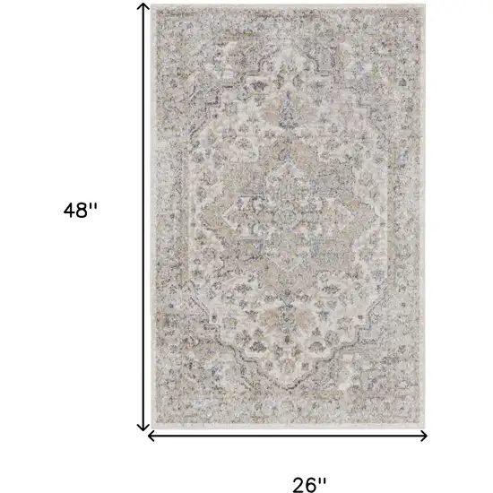 Silver And Gray Floral Medallion Washable Area Rug Photo 3