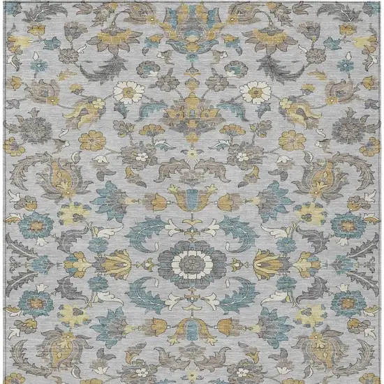 Silver And Gray Floral Medallion Washable Indoor Outdoor Area Rug Photo 3