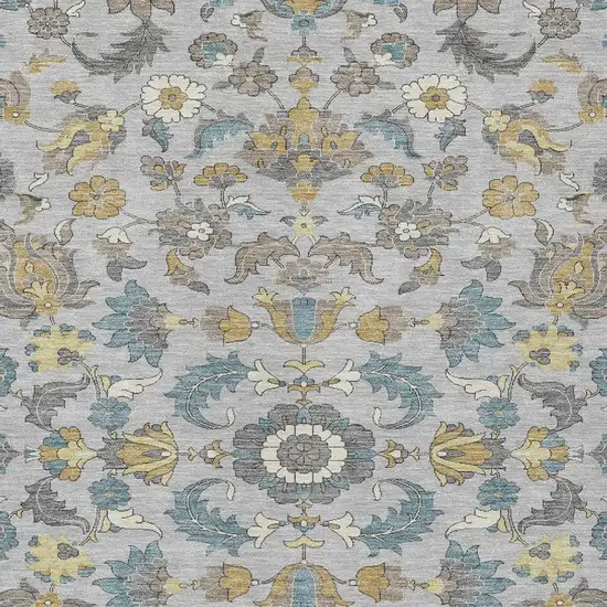 Silver And Gray Floral Medallion Washable Indoor Outdoor Area Rug Photo 2