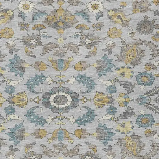 Silver And Gray Floral Medallion Washable Indoor Outdoor Area Rug Photo 2