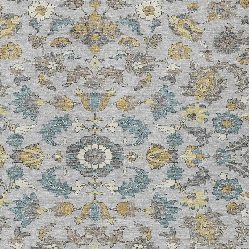 Silver And Gray Floral Medallion Washable Indoor Outdoor Area Rug Photo 2