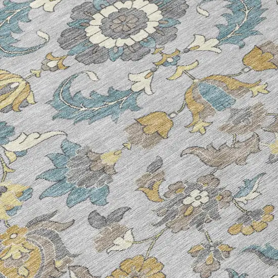 Silver And Gray Floral Medallion Washable Indoor Outdoor Area Rug Photo 5