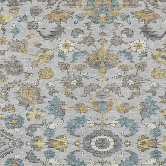 Silver And Gray Floral Medallion Washable Indoor Outdoor Area Rug Photo 2