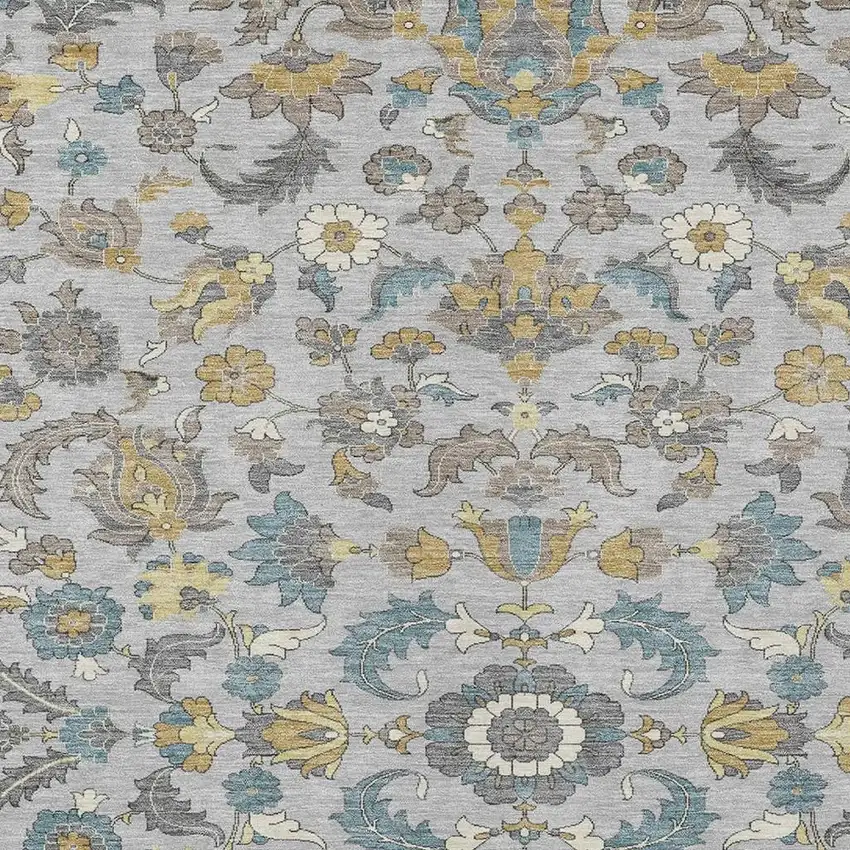 Silver And Gray Floral Medallion Washable Indoor Outdoor Area Rug Photo 2