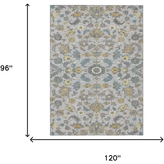 Silver And Gray Floral Medallion Washable Indoor Outdoor Area Rug Photo 6
