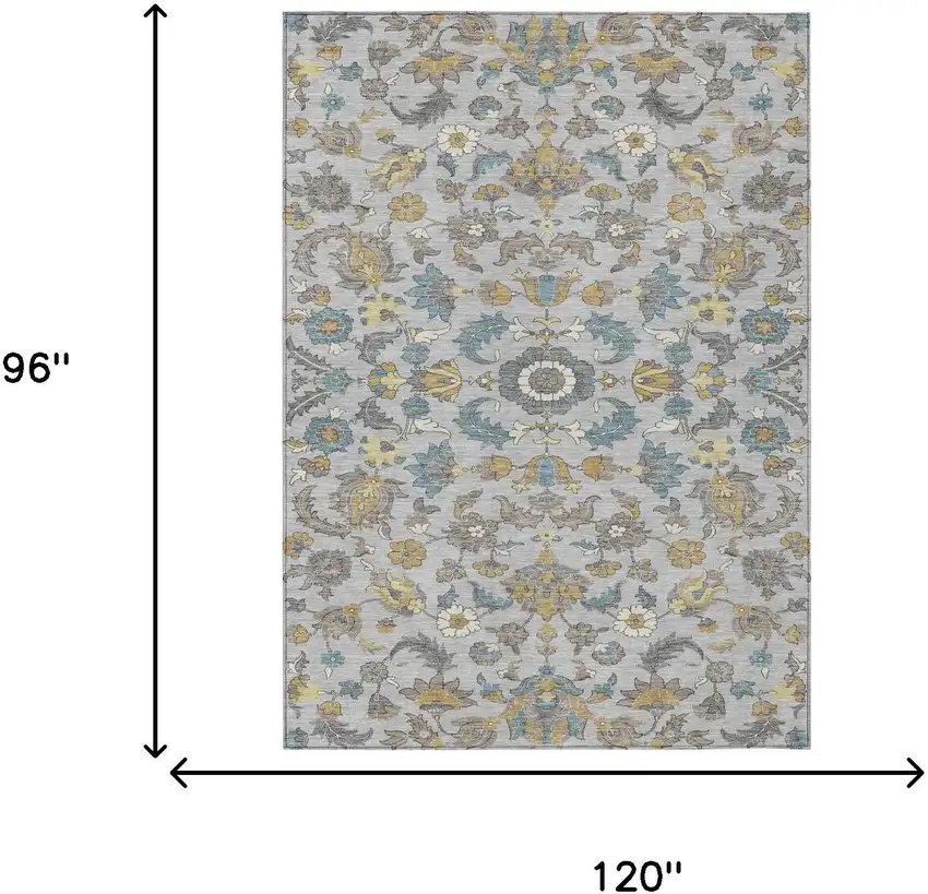 Silver And Gray Floral Medallion Washable Indoor Outdoor Area Rug Photo 6