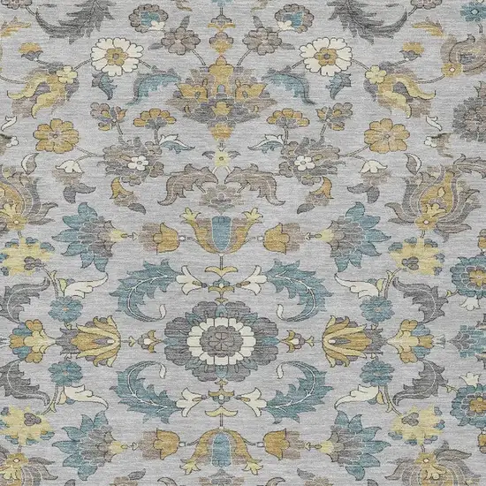 Silver And Gray Floral Medallion Washable Indoor Outdoor Area Rug Photo 2