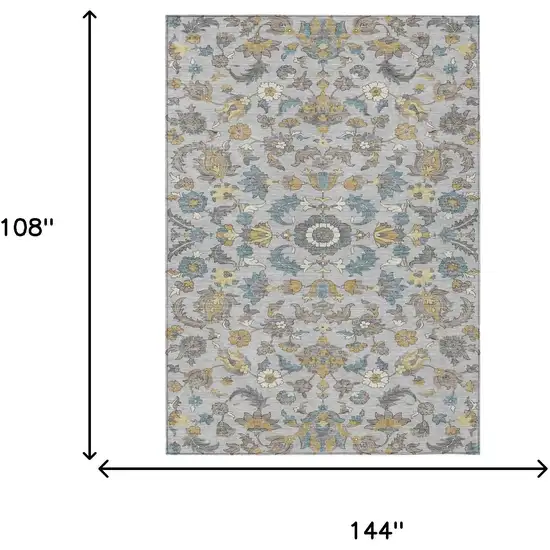 Silver And Gray Floral Medallion Washable Indoor Outdoor Area Rug Photo 6