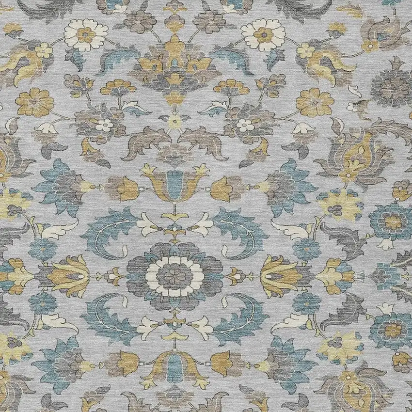 Silver And Gray Floral Medallion Washable Indoor Outdoor Area Rug Photo 2