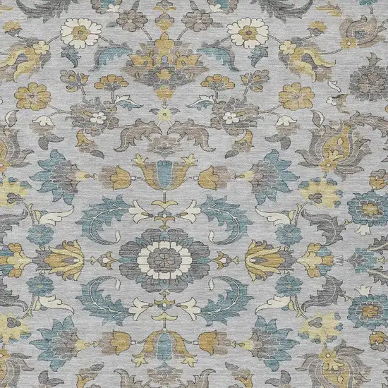 Silver And Gray Floral Medallion Washable Indoor Outdoor Area Rug Photo 2