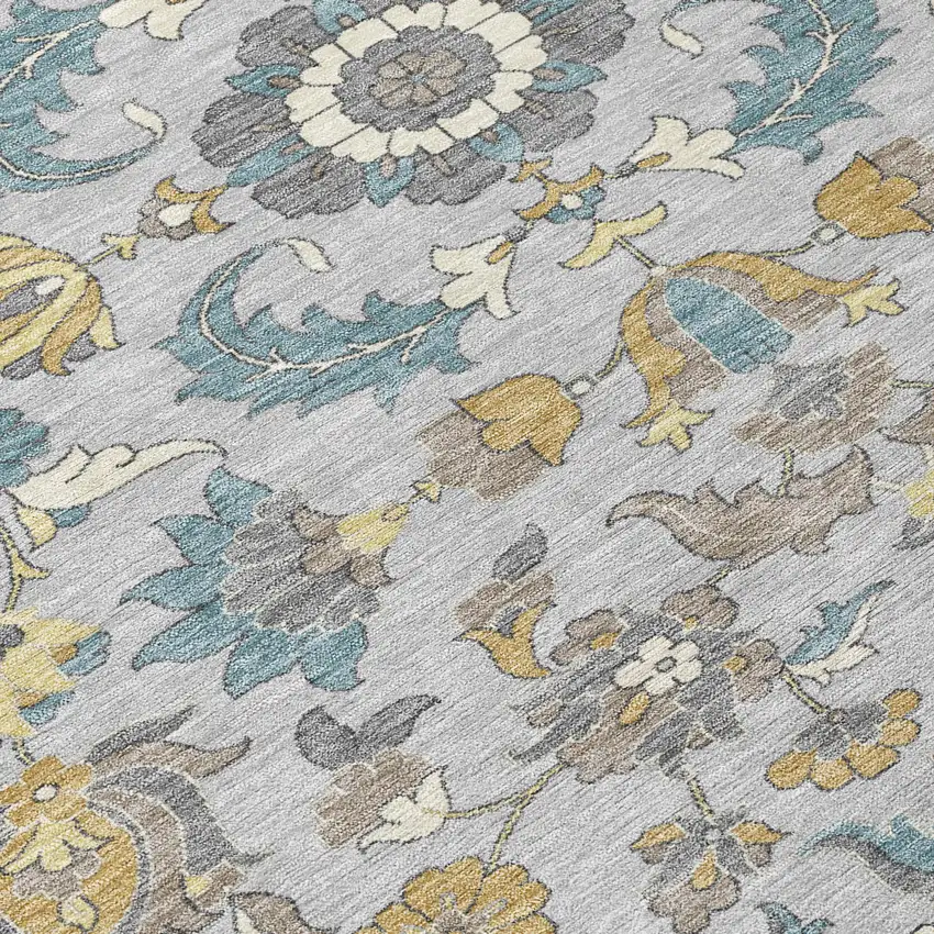 Silver And Gray Floral Medallion Washable Indoor Outdoor Area Rug Photo 9