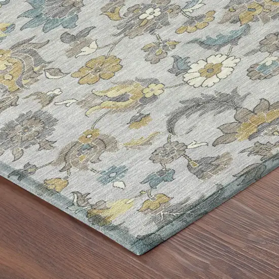 Silver And Gray Floral Medallion Washable Indoor Outdoor Area Rug Photo 8