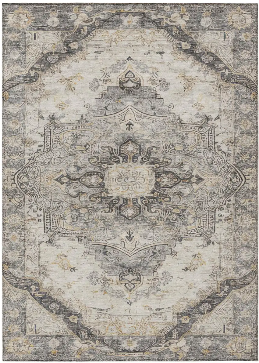 Silver And Gray Floral Medallion Washable Indoor Outdoor Area Rug Photo 3