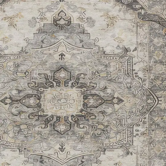 Silver And Gray Floral Medallion Washable Indoor Outdoor Area Rug Photo 7