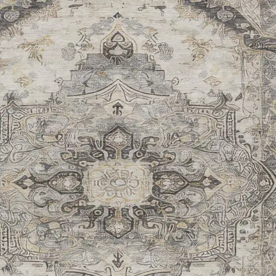 Silver And Gray Floral Medallion Washable Indoor Outdoor Area Rug Photo 5