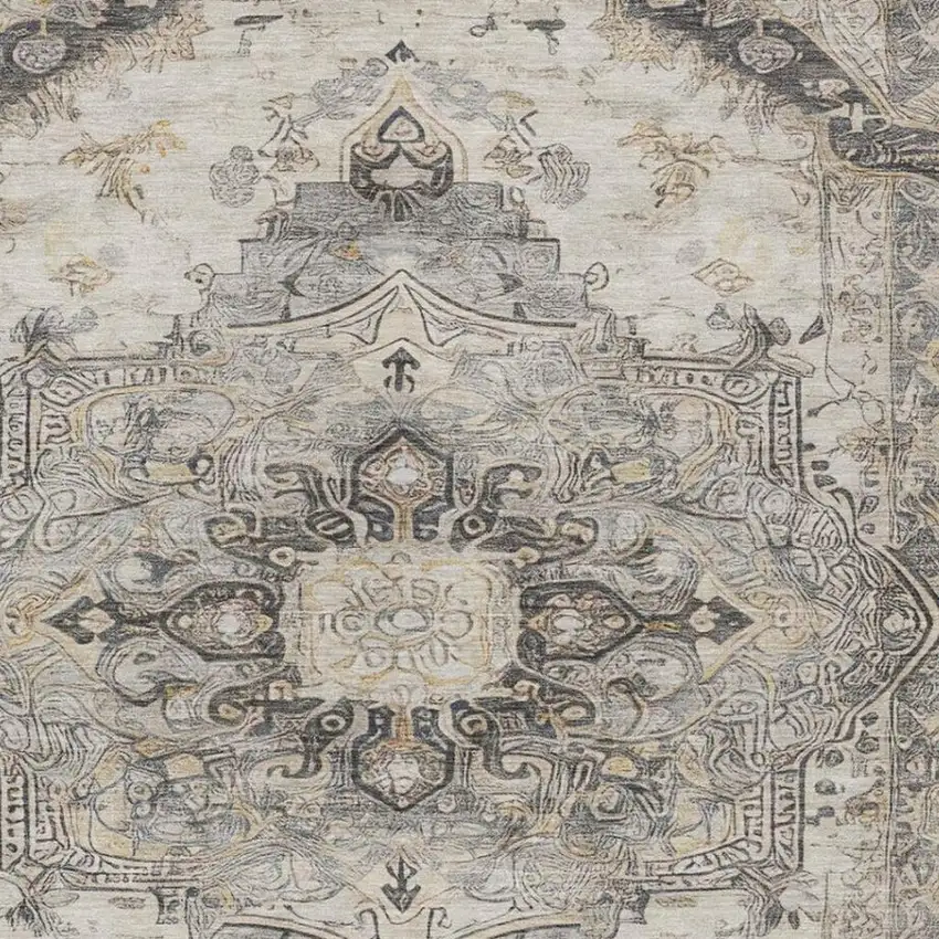 Silver And Gray Floral Medallion Washable Indoor Outdoor Area Rug Photo 5