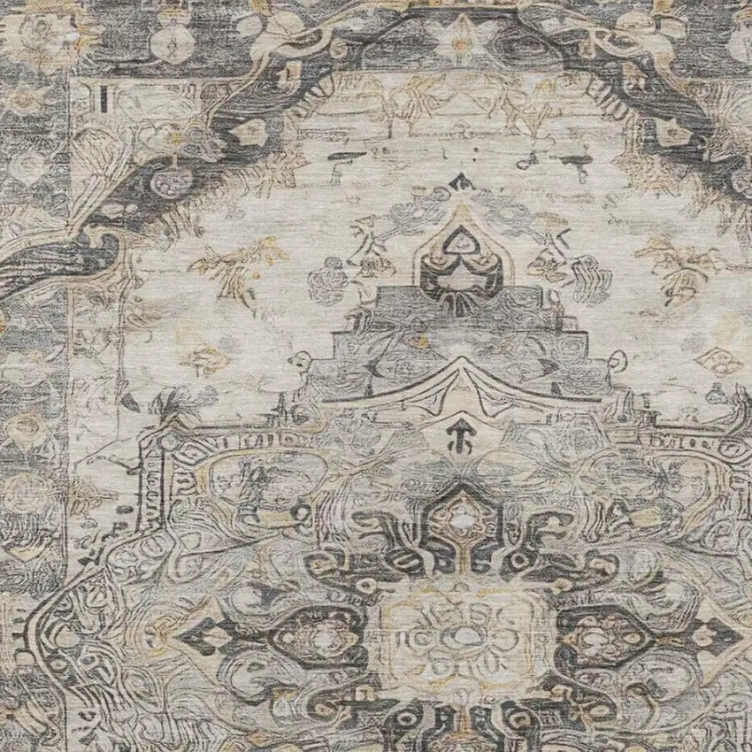 Silver And Gray Floral Medallion Washable Indoor Outdoor Area Rug Photo 8