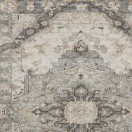 Silver And Gray Floral Medallion Washable Indoor Outdoor Area Rug Photo 8